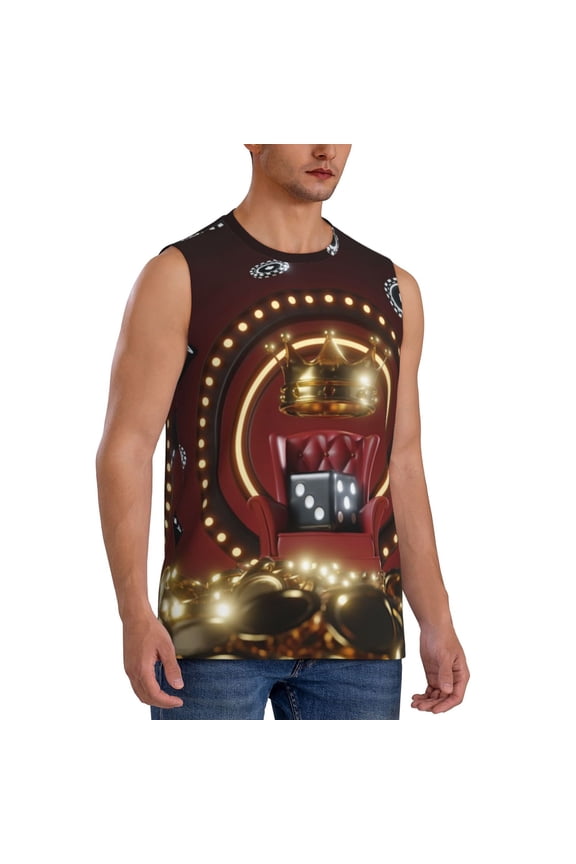 Casino King And Playing Cards mens Cotton Tank Undershirts , Moisture-wicking Ribbed Tanks, Lightweight Cotton Tank Undershirts-Small