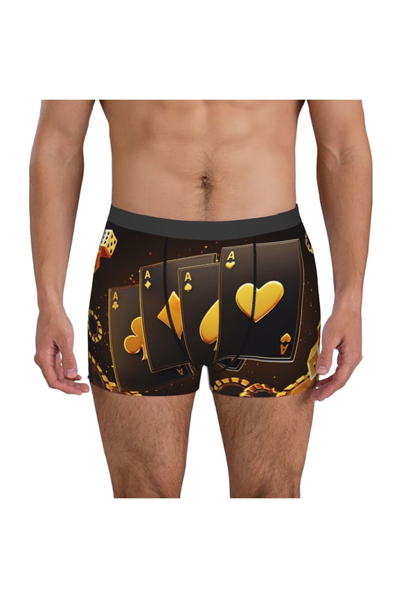 Casino Playing Cards Pattern Men’s Boxer Briefs – Soft & Breathable Underwear, Stretchy & Comfortable Fit, Supportive Pouch Design, Moisture-Wicking-Large