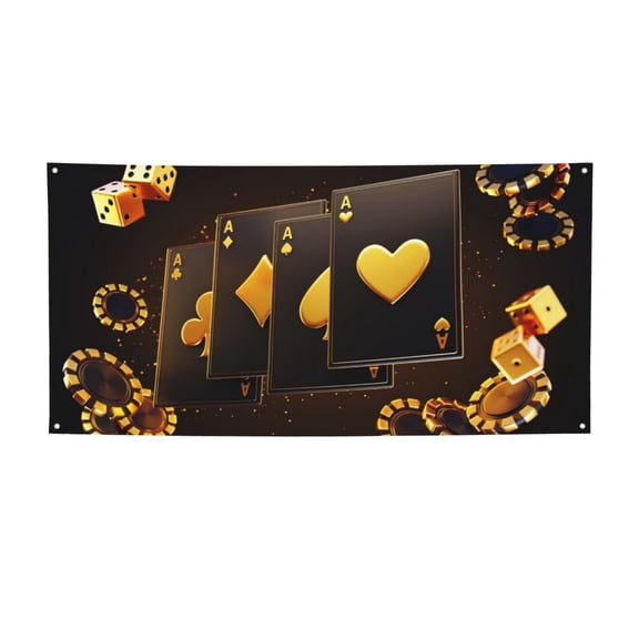 Picia Casino Playing Cards Pattern Party Banner, Festive Decoration, Holiday Banner, Celebration Decor, Event Banner, Reusable Party Banner-Small