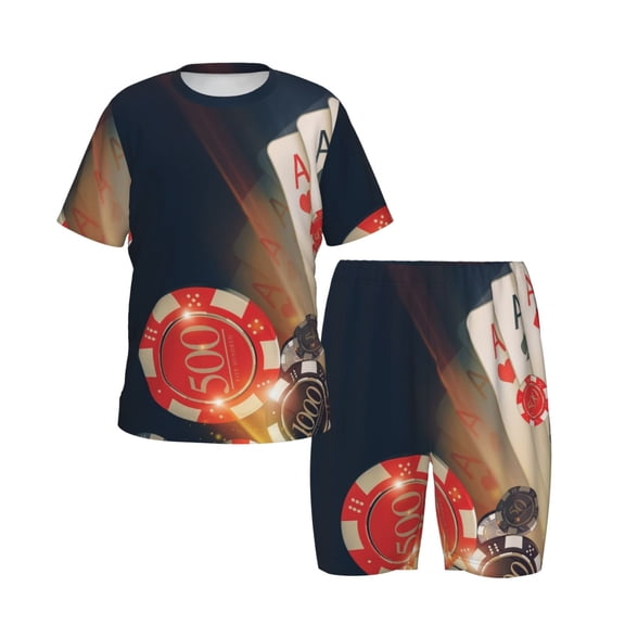 Picia Casino Poker Chips Printed Boys' Kids-PJ Snug Fit Cotton Short Sleeve Top and Shorts 2 Piece Pajama Set-Large