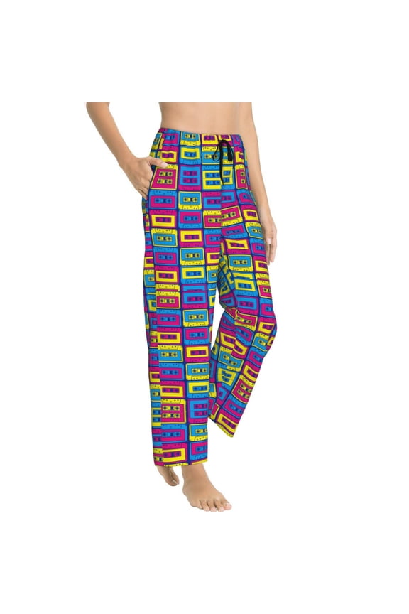 Cassette Tapes Womens Soft Woven Cotton Elastic Waistband Sleep Pajama Pant Lounge Sleep Pant With Pockets And Drawstring-Medium