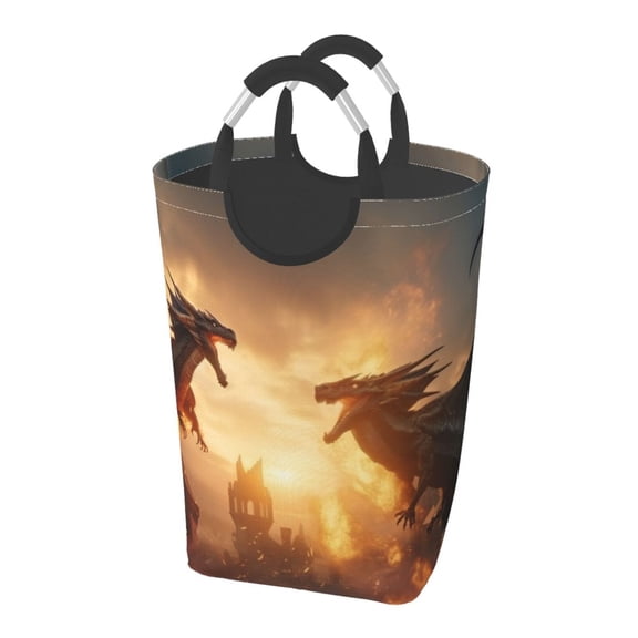 Picia Castle Cool Fire Dragon Laundry Basket With Handles Laundry Hamper Toys Storage Organizer Foldable Bucket Washing Bin Dirty Clothes Bag For Home Bathroom Bedroom Dorm