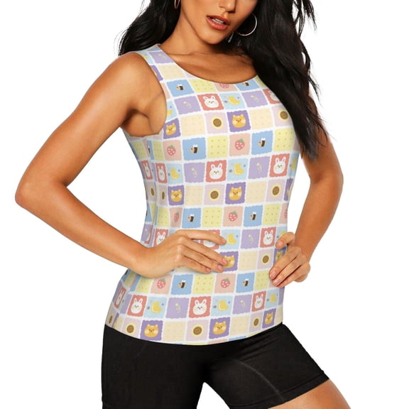 Picia Cat And Rabbit Pattern Women's Workout Tank Top,Breathable Activewear,Slim Fit Athletic Top,Versatile Workout Moisture-wicking top-Medium