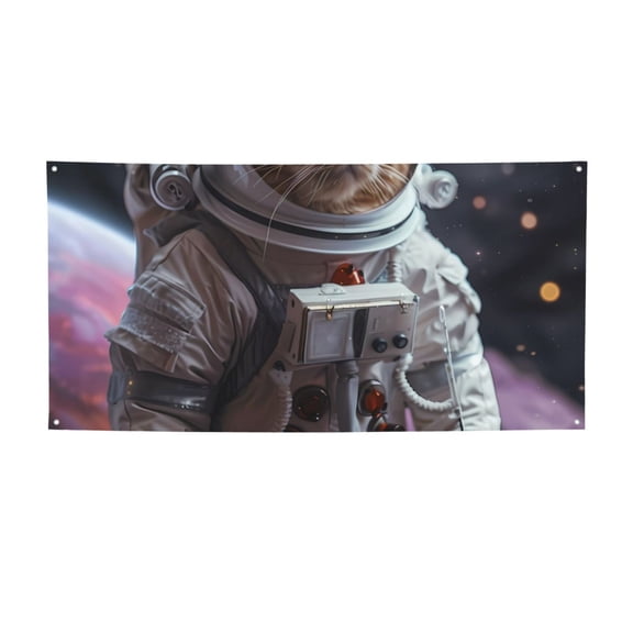Picia Cat Astronaut In Space Pattern Party Banner, Festive Decoration, Holiday Banner, Celebration Decor, Event Banner, Reusable Party Banner-Medium