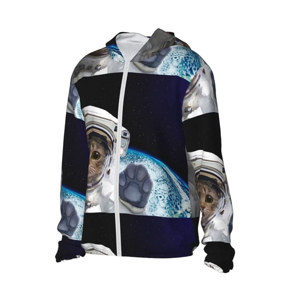 Picia Cat Astronaut Women's Men's UPF 50+ Sun Protection Hoodie Shirt Long Sleeve SPF Fishing Outdoor UV Hiking Lightweight Shirts-