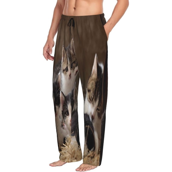 Picia Cat Family Mens Soft Woven Cotton Elastic Waistband Sleep Pajama Pant Lounge Sleep Pant With Pockets And Drawstring-Small
