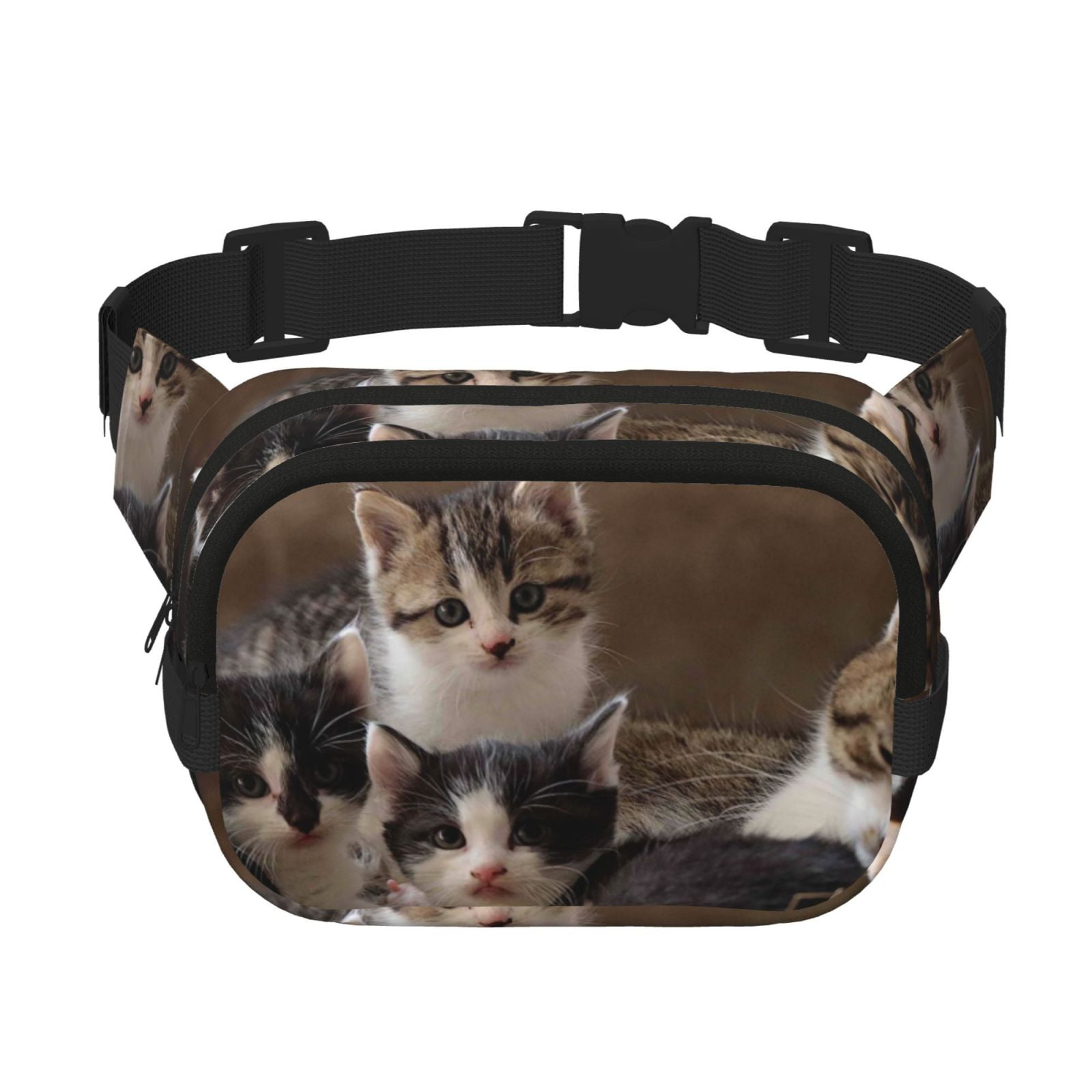 Picia Cat Family Print Square Double-Layer Waist Bag Mini Adjustable Waist Belt Bag Exercise Running Travel Hiking