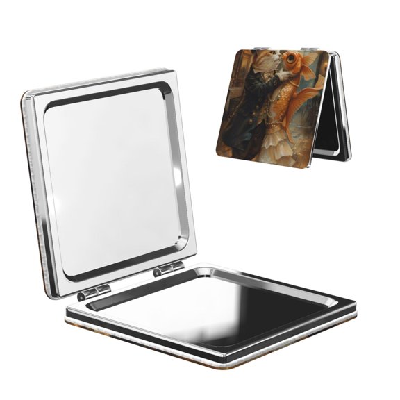 Picia Cat Fish Dance Vintage for Compact Vanity Mirror , Travel Makeup Mirror , Portable Magnifying Cosmetic Mirror for Daily, Work, Business-Square