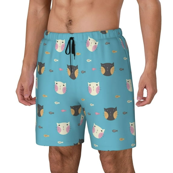 Picia Cat Fish pattern Mens Swim Trunks with Compression Liner Stretch Beach Shorts Quick Dry with Zipper Pockets No-Chafing Board Shorts-Medium