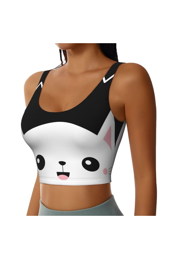 Cat Meow Sports Bra for Women,Padded Strappy Sports Bras Medium Support Yoga Bra with Removable Cups,Running Yoga Bra-Large