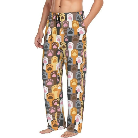 Picia Cat Paw (2) Mens Soft Woven Cotton Elastic Waistband Sleep Pajama Pant Lounge Sleep Pant With Pockets And Drawstring-Medium