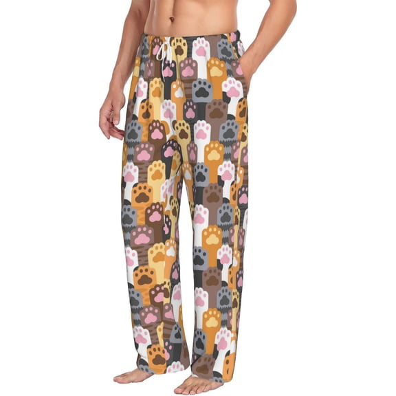 Picia Cat Paw (2) Mens Soft Woven Cotton Elastic Waistband Sleep Pajama Pant Lounge Sleep Pant With Pockets And Drawstring-Small