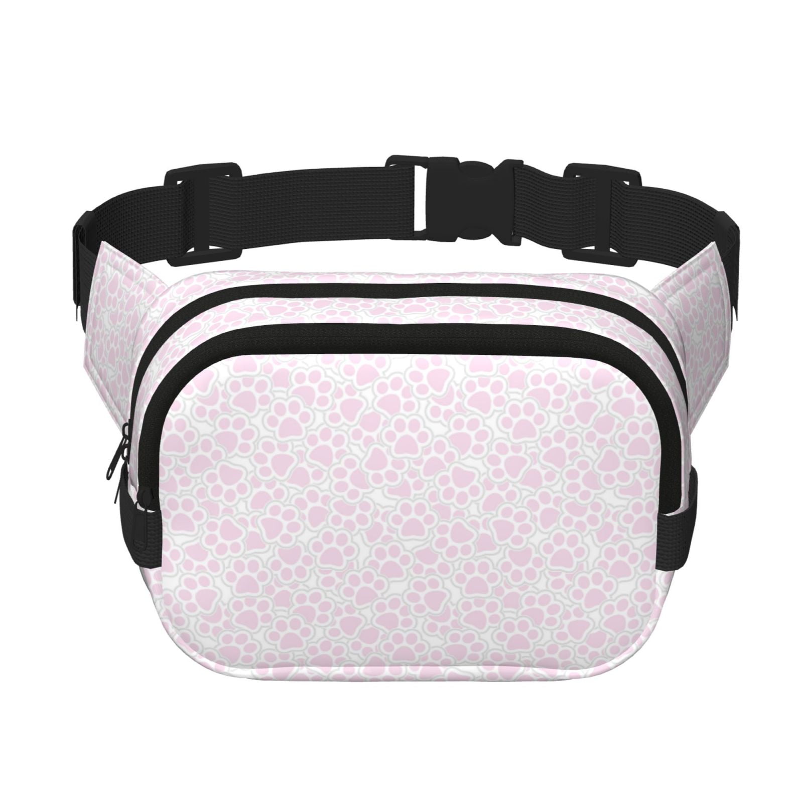 Picia Cat Paw Print Square Double-Layer Waist Bag Mini Adjustable Waist Belt Bag Exercise Running Travel Hiking