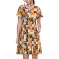 thumbnail image 1 of Picia Cat Paws Pattern Women's Short Sleeve Summer Dress Pleated Loose Swing Knee Length Short Sleeve Swing Dresses, 1 of 6