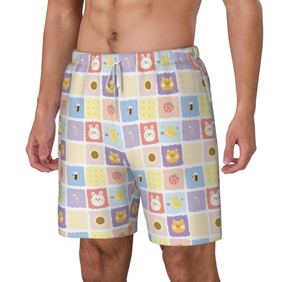 Picia Cat And Rabbit pattern Mens Swim Trunks with Compression Liner Stretch Beach Shorts Quick Dry with Zipper Pockets No-Chafing Board Shorts-X-Large