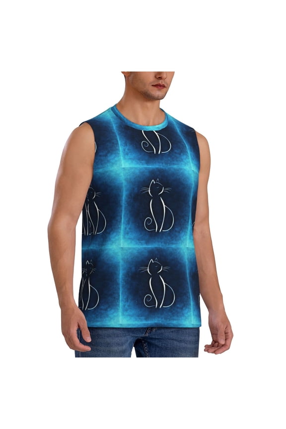 Cat Sketch mens Cotton Tank Undershirts , Moisture-wicking Ribbed Tanks, Lightweight Cotton Tank Undershirts-Small