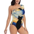thumbnail image 1 of Picia Cat Under Starry Skies Pattern Women's One Piece Swimsuits,One Shoulder Swimwear Asymmetric ,Ruffle Monokinis Bathing Suits,High Waisted Flattering Bathing Suits-X-Large, 1 of 8