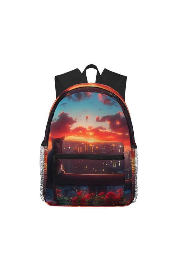 Cat Watching City Sunset Large Capacity Backpack Classic Style Backpack Casual Backpack Water-Resistant School Work Travel Outdoor Backpack