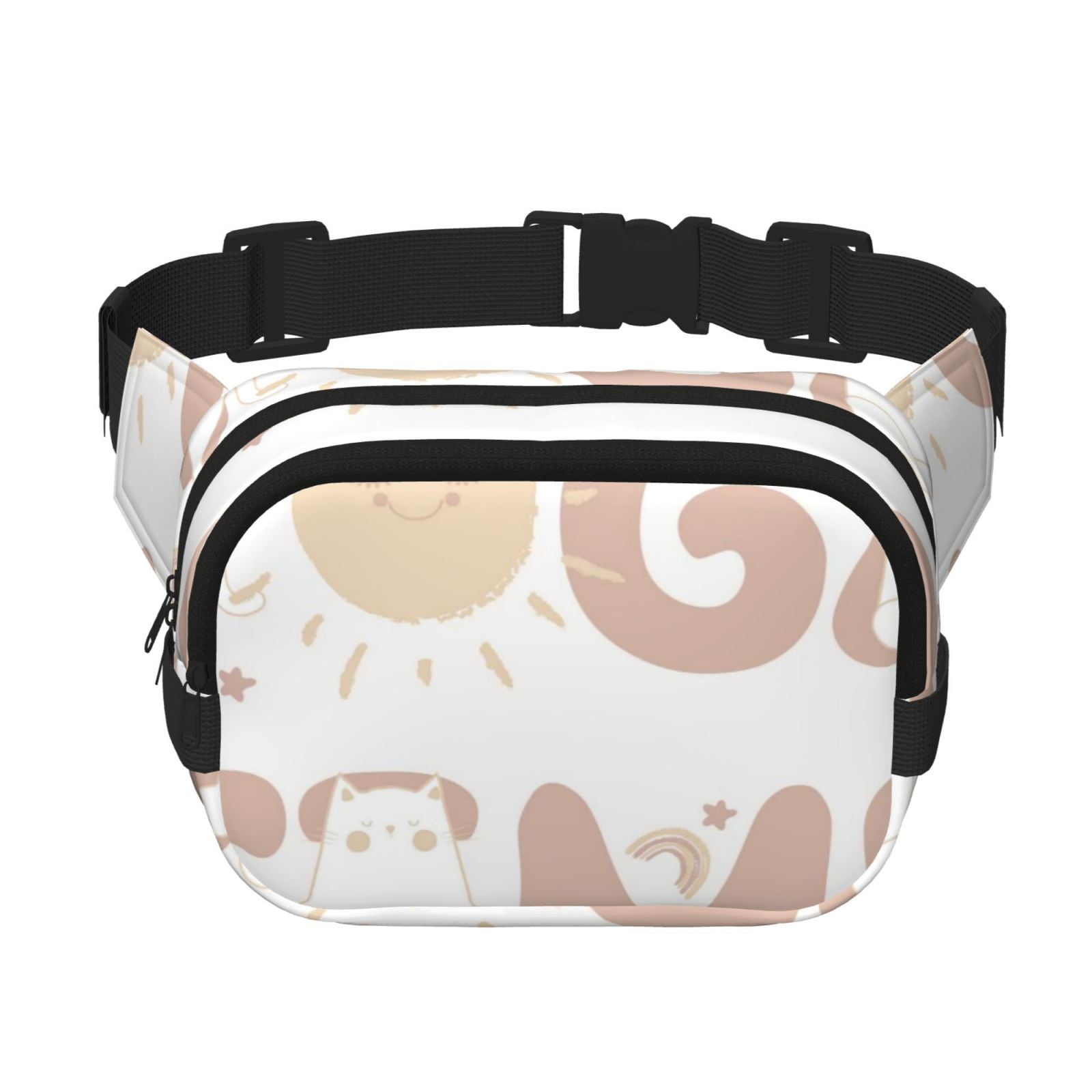 Picia Cat Yoga Time Print Square Double-Layer Waist Bag Mini Adjustable Waist Belt Bag Exercise Running Travel Hiking