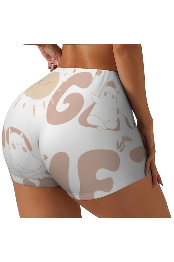 Cat Yoga Time Printed Workout Shorts for Women Seamless Scrunch Butt Lifting High Waisted Yoga Gym Booty Running Moisture-wicking Short Pants-XX-Large