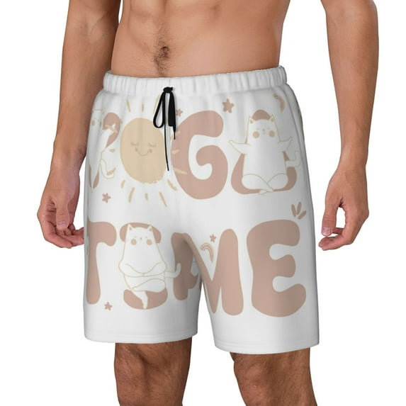 Picia Cat Yoga Time pattern Mens Swim Trunks with Compression Liner Stretch Beach Shorts Quick Dry with Zipper Pockets No-Chafing Board Shorts-Small