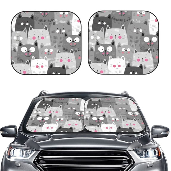 Picia Cats Group 2 Piece Car Windshield Sun Shade Foldable | Foldable Sun Shield for Front Window Blocks UV Rays and Keeps Your Vehicle Cool-Large