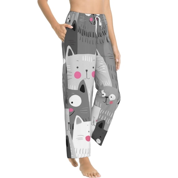 Picia Cats Group Womens Soft Woven Cotton Elastic Waistband Sleep Pajama Pant Lounge Sleep Pant With Pockets And Drawstring-Small