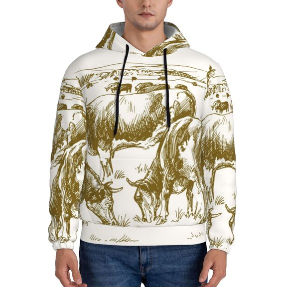 Picia Cattle Drive By Two Cowboys 1 Pattern Casual Men's Hoodie - Lightweight Hooded Sweatshirt with Kangaroo Pocket, Comfortable Pullover for Everyday, Travel-Small