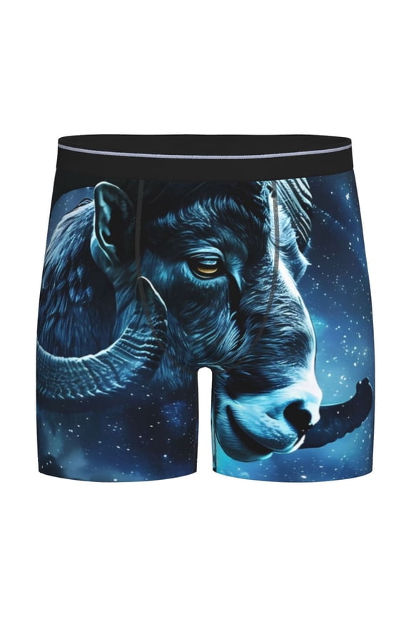 Celestial Ram Night Sky Pattern Men's Athletic Long Leg Briefs , Performance Stretch Underwear,Moisture-Wicking