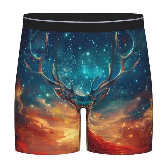 Picia Celestial Stag Cosmic Glow Pattern Men's Athletic Long Leg Briefs , Performance Stretch Underwear，Moisture-Wicking