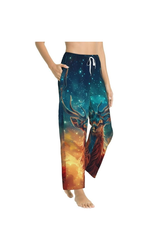 Celestial Stag Cosmic Glow Womens Soft Woven Cotton Elastic Waistband Sleep Pajama Pant Lounge Sleep Pant With Pockets And Drawstring-XX-Large