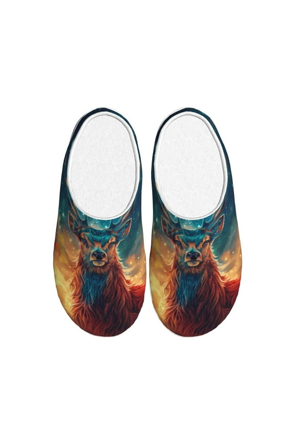 Celestial Stag Cosmic Glow for Women's Lamb-hug Comfy Fleece House Slippers Memory Foam, Slip-on House Shoes Indoor Outdoor-35/36