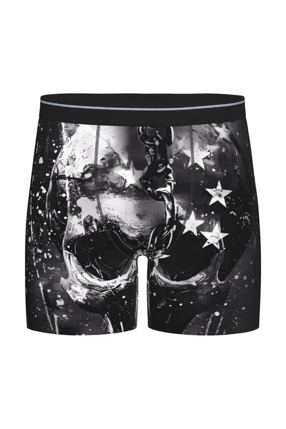 Chained Skull Artwork Pattern Men's Athletic Long Leg Briefs , Performance Stretch Underwear,Moisture-Wicking