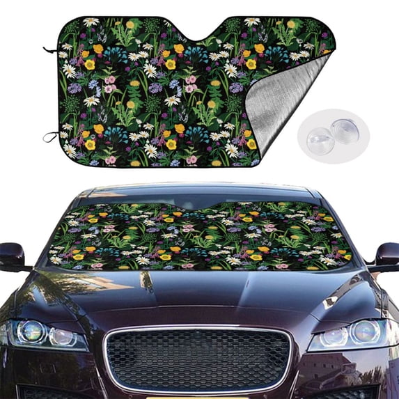 Picia Chamomile Curved Windshield Sunshade Accordion Folding Style Auto Shade for Car Truck SUV Van Blocks UV Ray Sun Visor Protector -Small