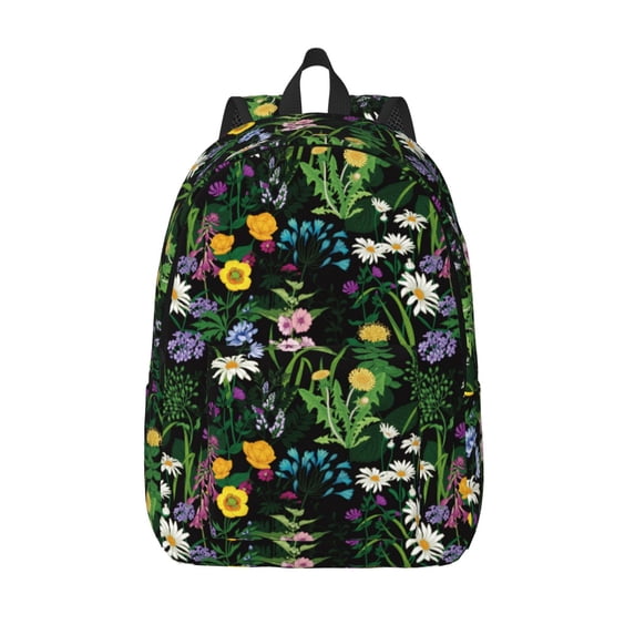 Picia Chamomile Printed Canvas Daypack - Stylish and Durable Vintage Compact Backpack - Class, Work, Travel, or Laptop Bookbag,Organized Compartments-Medium