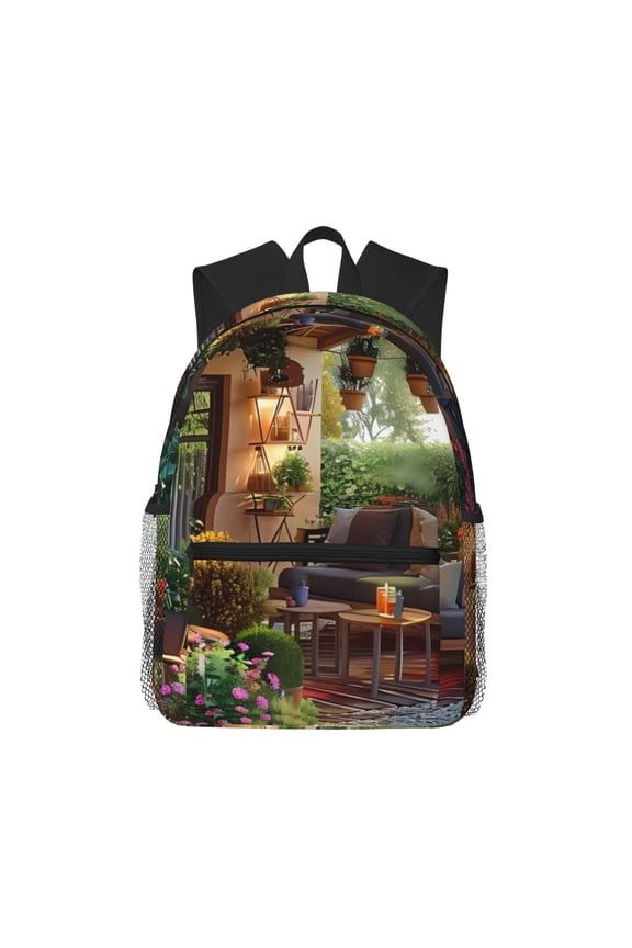 Charming Garden Patio Large Capacity Backpack Classic Style Backpack Casual Backpack Water-Resistant School Work Travel Outdoor Backpack