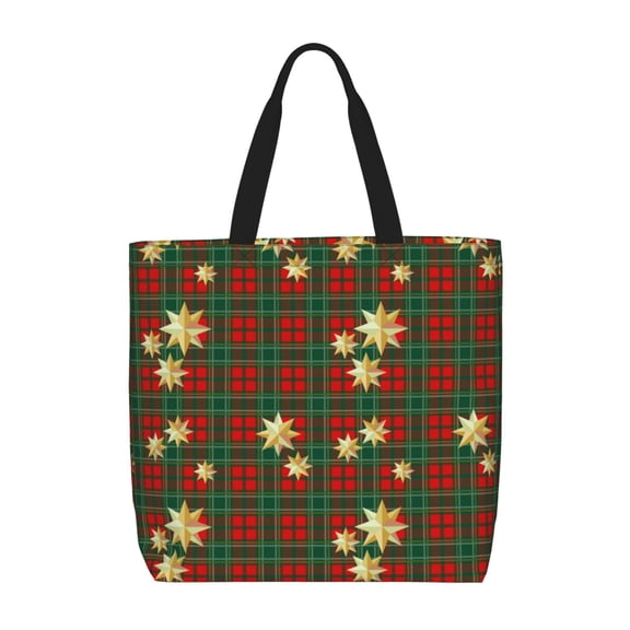 Picia Checkered With Golden Stars for Tote Bag for Women with Zipper, Gym Tote with Compartments, Laptop Work Tote Nurse Dance Yoga Bag for Sport, Travel