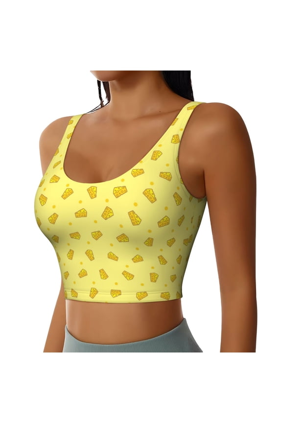 Cheese 1 Sports Bra for Women,Padded Strappy Sports Bras Medium Support Yoga Bra with Removable Cups,Running Yoga Bra-XX-Large