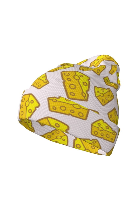 Cheese Pattern Knitted Beanie Hat for Men and Women , Unisex Winter Warm Stretchy Knit Cap Thick Fisherman Beanies Cuffed Plain Skull Caps