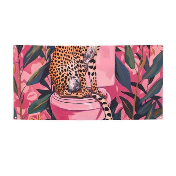 Picia Cheetah On Toilet Humor Art Pattern Party Banner, Festive Decoration, Holiday Banner, Celebration Decor, Event Banner, Reusable Party Banner-Small