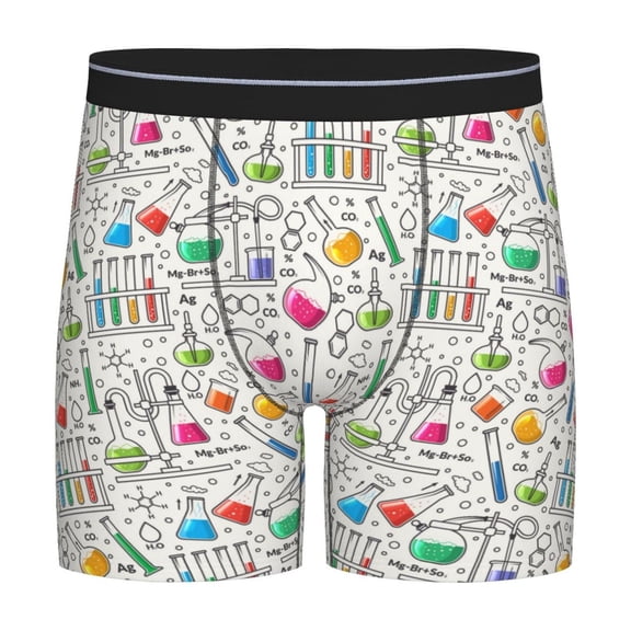 Picia Chemical Flasks And Test Tubes Pattern Men's Athletic Long Leg Briefs , Performance Stretch Underwear,Moisture-Wicking