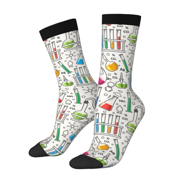 Picia Chemical Flasks And Test Tubes Print Athletic Socks for Men & Women – Cushioned Moisture-Wicking Crew Socks for Sports, Running, and Training, Soft & Breathable Size 5-11