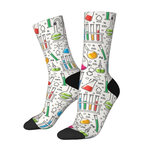 Picia Chemical Flasks And Test Tubes Print Athletic Socks for Men & Women – Cushioned Moisture-Wicking Crew Socks for Sports, Running, and Training, Soft & Breathable Size 5-11