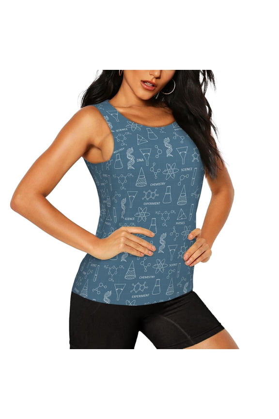 Chemical Formulas And Objects Pattern Women's Workout Tank Top,Breathable Activewear,Slim Fit Athletic Top,Versatile Workout Moisture-wicking top-XX-Large