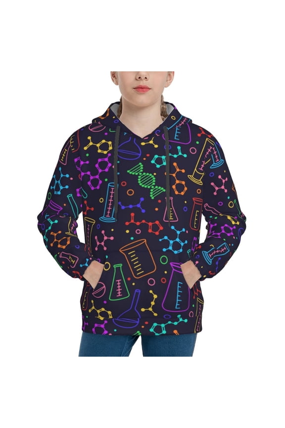 Chemistry Science Pattern Youth Hoodie - Warm Pullover Sweatshirt with Kangaroo Pocket, Ideal for Boys and Girls-Medium