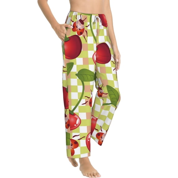 Picia Cherries and Ladybirds Womens Soft Woven Cotton Elastic Waistband Sleep Pajama Pant Lounge Sleep Pant With Pockets And Drawstring-XX-Large