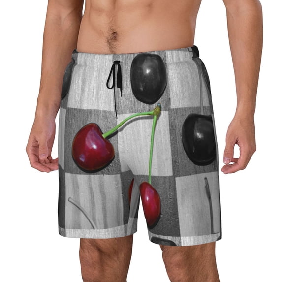 Picia Cherries laid pattern Mens Swim Trunks with Compression Liner Stretch Beach Shorts Quick Dry with Zipper Pockets No-Chafing Board Shorts-Medium