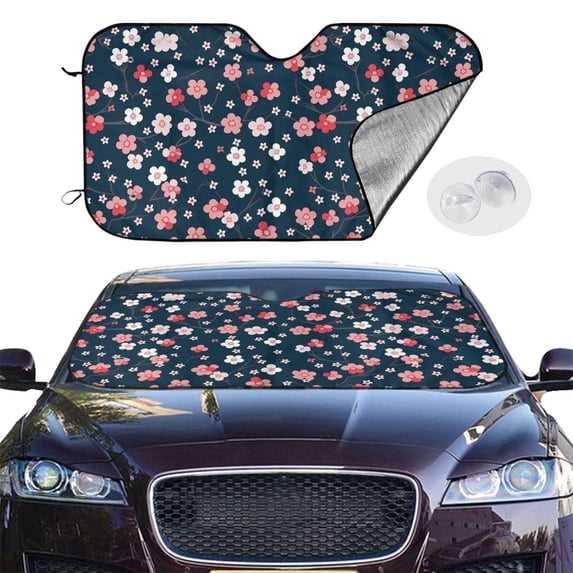 Picia Cherry Blossoms Curved Windshield Sunshade Accordion Folding Style Auto Shade for Car Truck SUV Van Blocks UV Ray Sun Visor Protector -