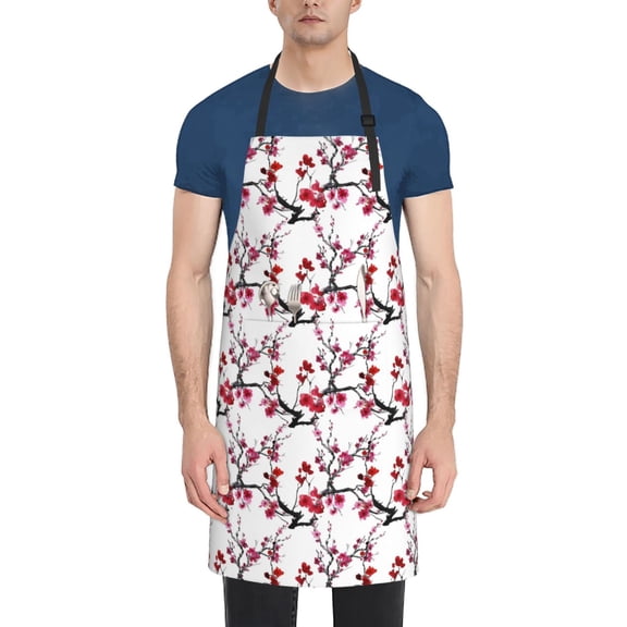 Picia Cherry Blossoms Waterproof Apron for Unisex Adult - Adjustable Bib Apron with Pockets, Ideal for Cooking, Gardening, Painting, and Household Chores