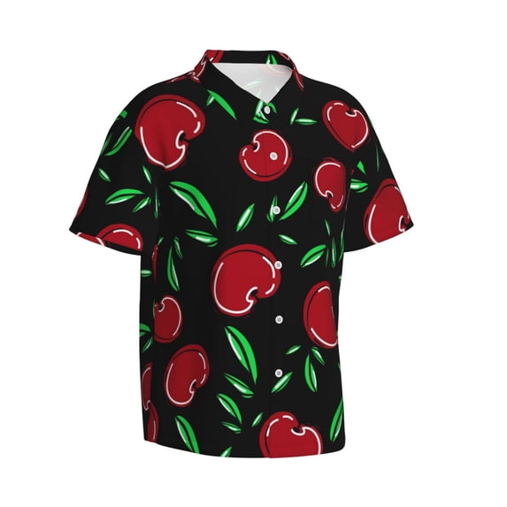 Picia Cherry Gentle Cotton Regular Fit Short Sleeve Casual Hawaiian Shirt for Men-XX-Large